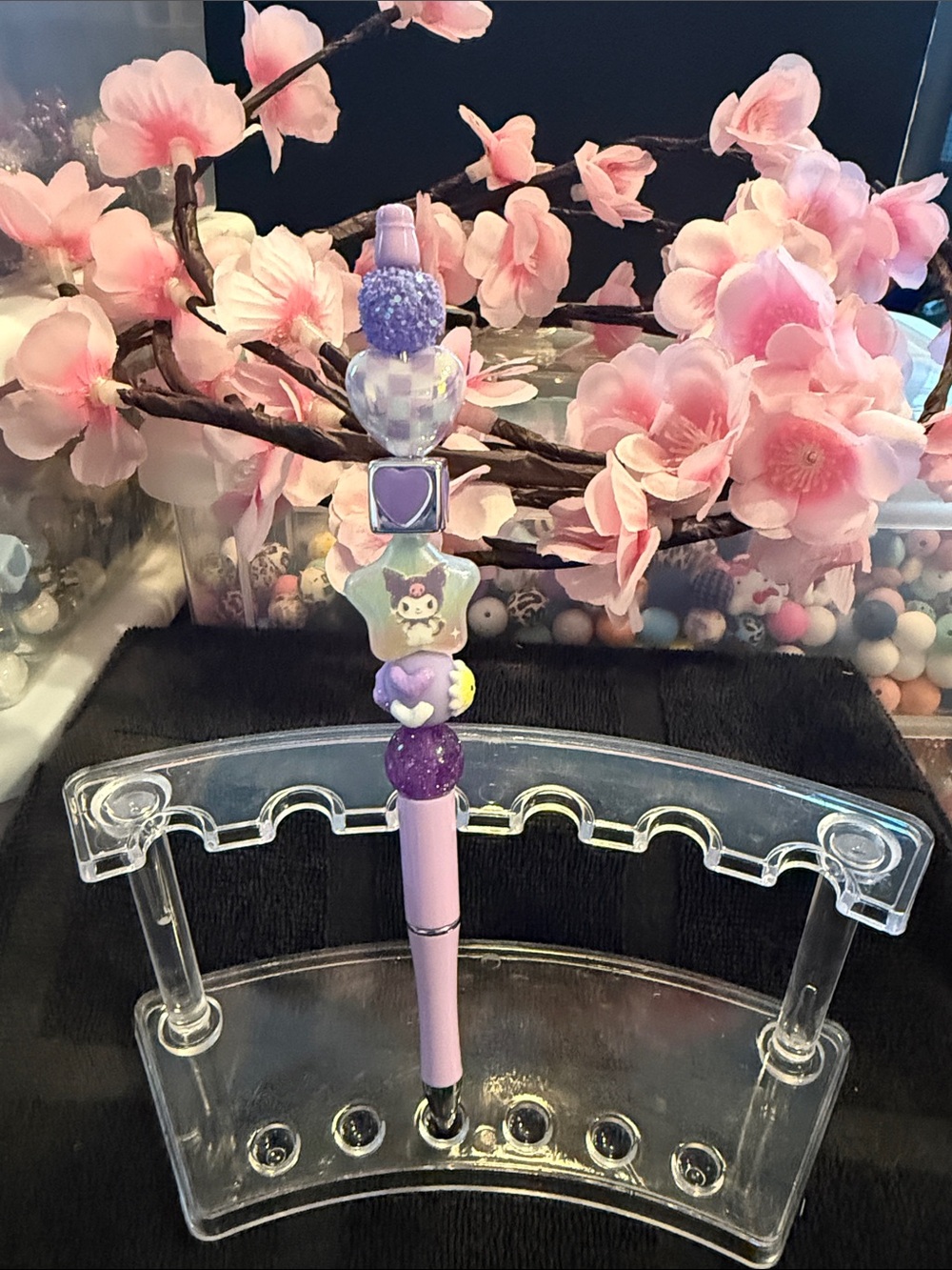 Lavender Star-Bead Decorative Kids Pen - Purple